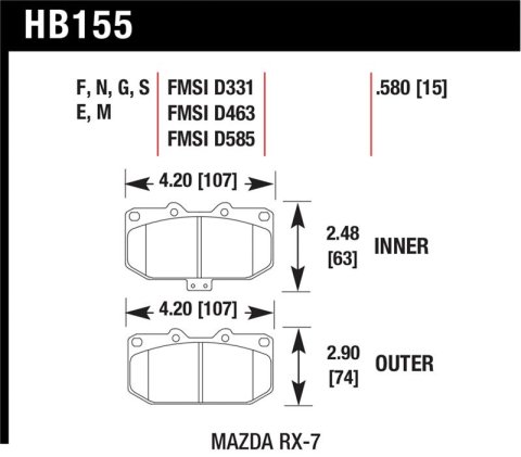 Hawk 90 Mazda RX-7 GXL/U / 86-91 & 93-95 RX-7 HT-10 Race Front Brake Pads