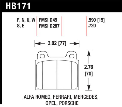 Hawk 69-77 & 84-89 Porsche 911 DTC-70 Front Race Brake Pads