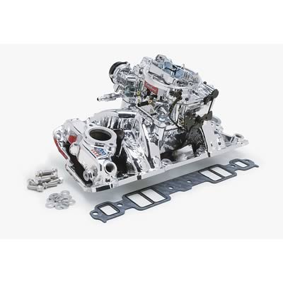 Edelbrock Manifold And Carb Kit Performer RPM Air Gap Small Block Chevrolet Vortec Natural Finish