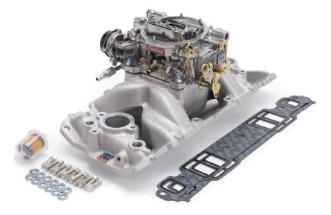 Edelbrock Manifold And Carb Kit Performer Air-Gap Small Block Chevrolet 1957-1986 Natural Finish