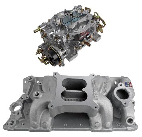 Edelbrock Manifold and Carb Kit Performer RPM Air-Gap SBC 1957-1986 Natural Finish