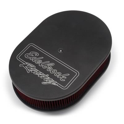 Edelbrock Air Cleaner Victor Series Oval Aluminum Top Cloth Element 11 875In X 8 25In X 3 75In Black