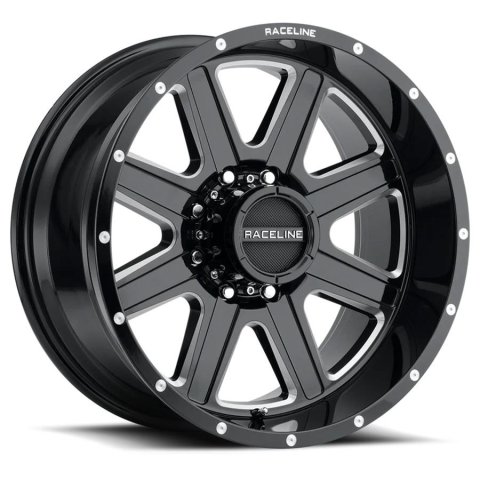 Raceline 940M Hostage 20x9in / 8x165.1 BP / 12mm Offset / 125.2mm Bore - Black & Milled Wheel