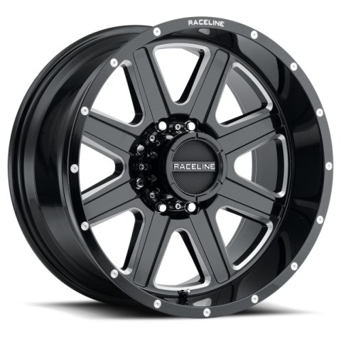 Raceline 940M Hostage 17x9in / 8x180 BP / 12mm Offset / 124.2mm Bore - Black & Milled Wheel