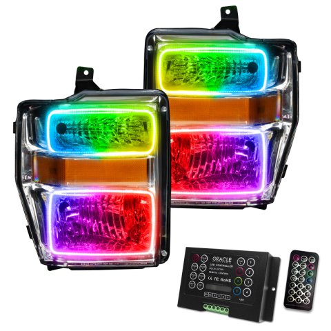 Oracle 08-10 Ford F250 Pre-Assembled Halo Headlights - Chrome Housing - w/ 2.0 Controller