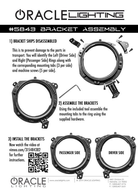 Oracle Jeep Wrangler JL/ Gladiator JT Adjustable 7in. Headlight Brackets (Pair) thumbnail 6