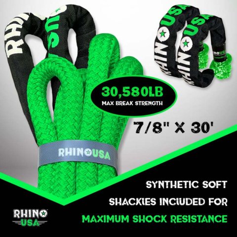 Rhino USA 7/8In X 30Ft Kinetic Rope Recovery Kit W/Soft Shackles (Green) thumbnail 3