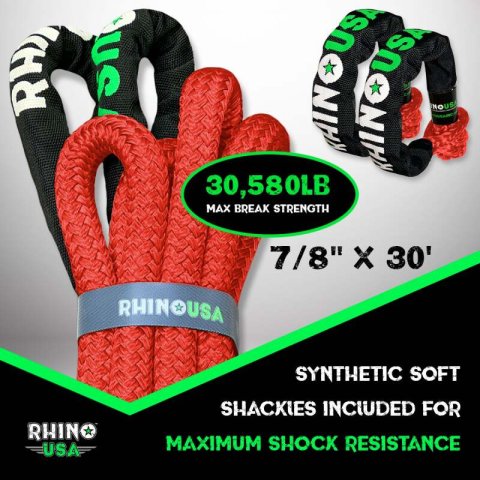 Rhino USA 7/8In X 30Ft Kinetic Rope Recovery Kit W/Soft Shackles (Red) thumbnail 3