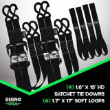 Rhino USA Heavy Duty Ratchet Tie-Down 4-Pack Black 1.6In X 15Ft thumbnail 2