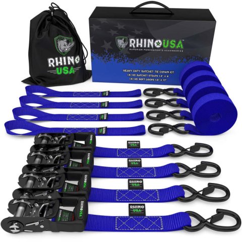 Rhino USA Heavy Duty Ratchet Tie-Down 4-Pack Blue 1.6In X 15Ft thumbnail 1