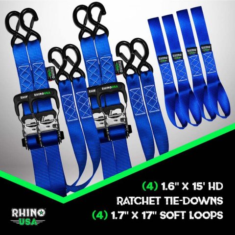 Rhino USA Heavy Duty Ratchet Tie-Down 4-Pack Blue 1.6In X 15Ft thumbnail 2