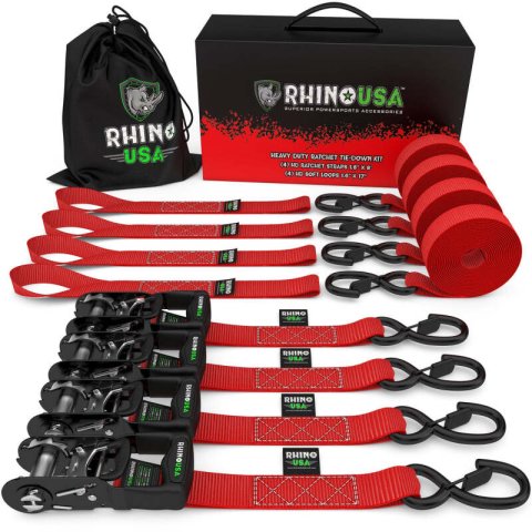 Rhino USA Heavy Duty Ratchet Tie-Down 4-Pack Red 1.6In X 15Ft thumbnail 1