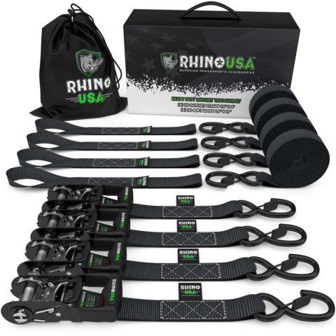 Rhino USA Heavy Duty Ratchet Tie-Down 4-Pack (Black) 1.6In X 8Ft thumbnail 1