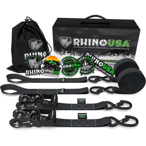 Rhino USA Heavy Duty Ratchet Tie-Downs 2-Pack (Black) 1.6In X 8Ft thumbnail 1
