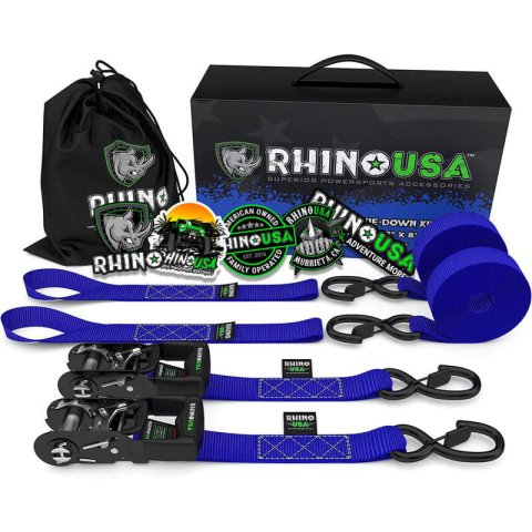 Rhino USA Heavy Duty Ratchet Tie-Downs 2-Pack (Blue) 1.6In X 8Ft thumbnail 1