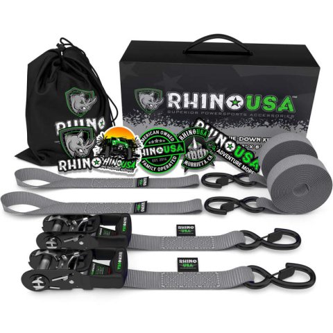Rhino USA Heavy Duty Ratchet Tie-Downs 2-Pack (Gray) 1.6In X 8Ft thumbnail 1