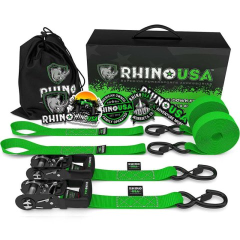 Rhino USA Heavy Duty Ratchet Tie-Downs 2-Pack (Green) 1.6In X 8Ft thumbnail 1