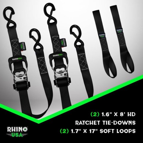 Rhino USA Heavy Duty Ratchet Tie-Downs 2-Pack (Orange) 1.6In X 8Ft thumbnail 5