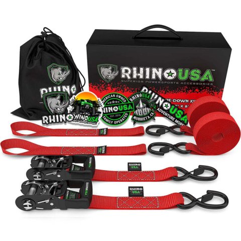 Rhino USA Heavy Duty Ratchet Tie-Downs 2-Pack (Red) 1.6In X 8Ft thumbnail 1