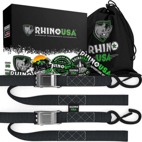 Rhino USA Cambuckle Motorcycle Tiedown Straps 2-Pack (Green) 1.5In X 8Ft thumbnail 1