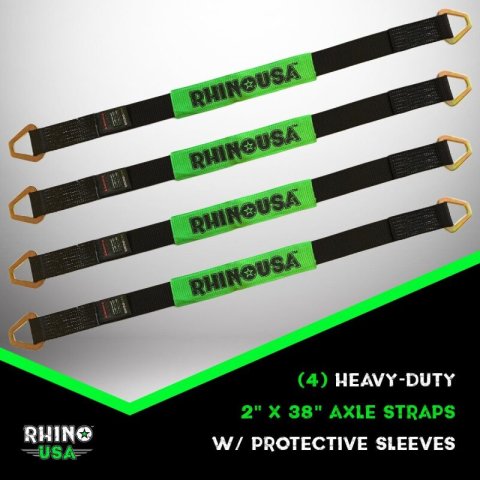 Rhino USA Axle Tie Down Straps (4-Pack) 2In X 38In - Green thumbnail 2