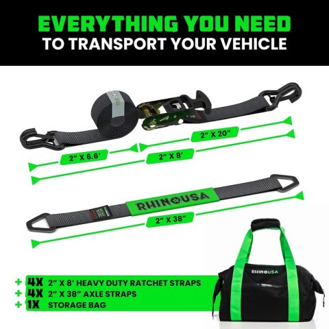 Rhino USA Heavy Duty Vehicle Tie Down Kit - Black thumbnail 2