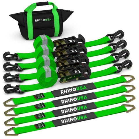 Rhino USA Heavy Duty Vehicle Tie Down Kit- Green thumbnail 1