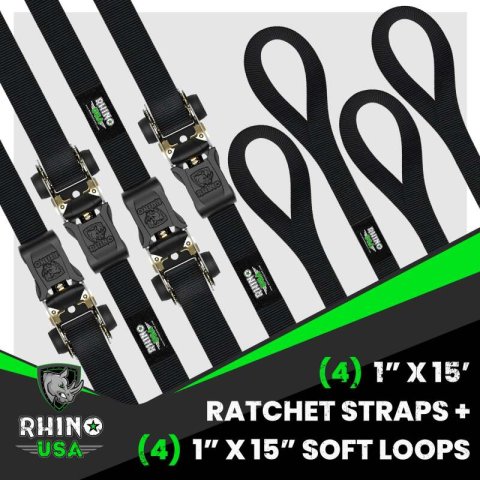 Rhino USA Medium Duty Ratchet Strap Tie-Down 4-Pack (Black) thumbnail 1