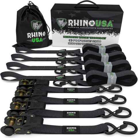 Rhino USA Medium Duty Ratchet Strap Tie-Down 4-Pack (Black) thumbnail 2