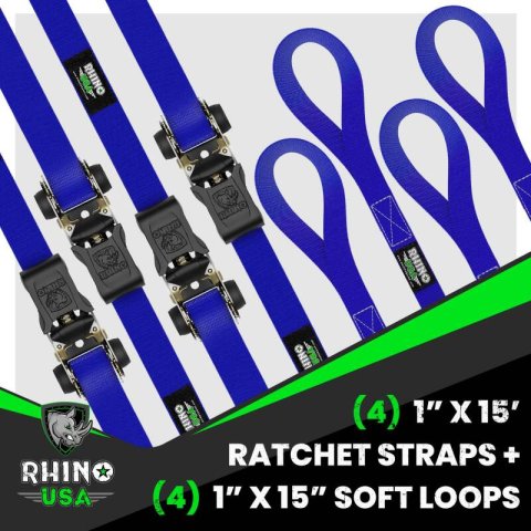 Rhino USA Medium Duty Ratchet Strap Tie-Down 4-Pack (Blue) thumbnail 1