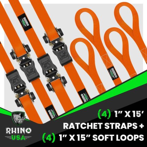 Rhino USA Medium Duty Ratchet Strap Tie-Down 4-Pack (Orange) thumbnail 9