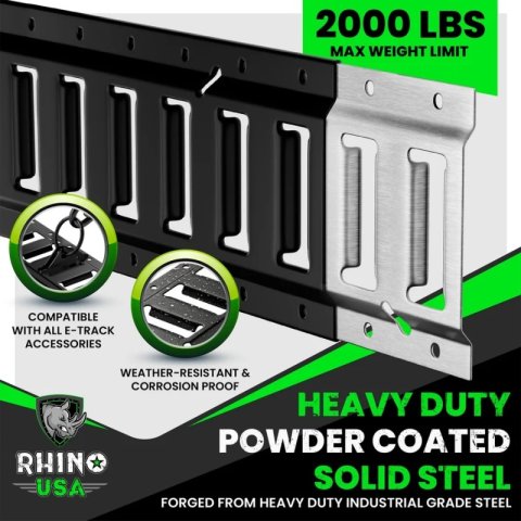 Rhino USA 5Ft E-Track Tie-Down Rails, Black (4 Pack) thumbnail 3