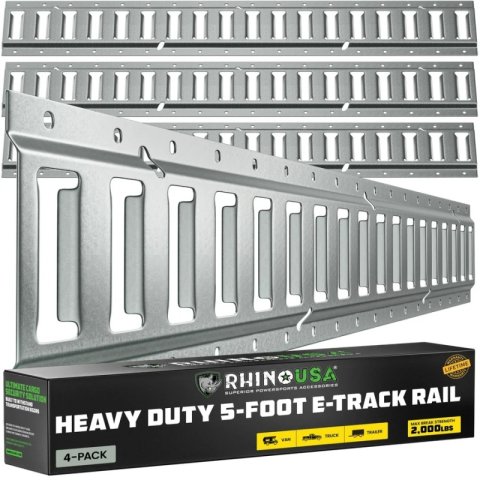 Rhino USA 5Ft E-Track Tie-Down Rails, Silver (4 Pack) thumbnail 1