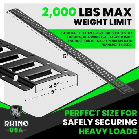 Rhino USA 8Ft E-Track Tie-Down Rails, Black (4 Pack) thumbnail 5