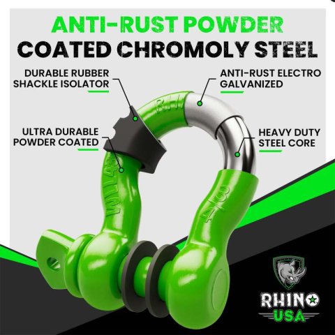 Rhino USA 3/4In D-Ring Shackle Set (2-Pack)(Green) thumbnail 2