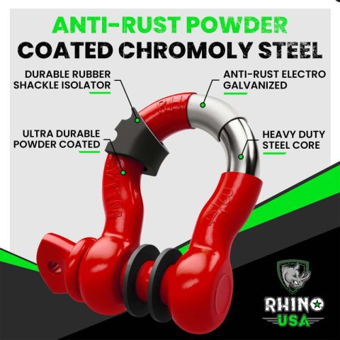 Rhino USA 3/4In D-Ring Shackle Set (2-Pack)(Red) thumbnail 2