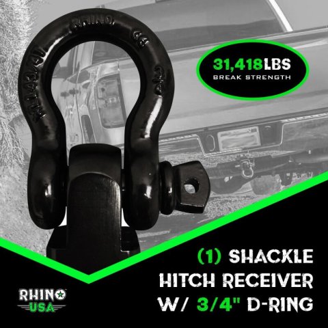 Rhino USA Shackle Hitch Receiver W/ D-Ring (Gray) thumbnail 4