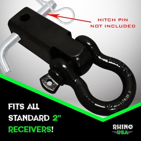 Rhino USA Shackle Hitch Receiver W/ D-Ring (White) thumbnail 3