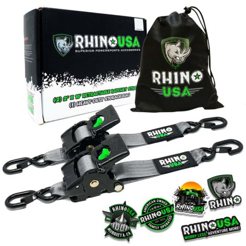 Rhino USA Retractable Ratchet Straps (2Pk 2Inx10Ft) Gray thumbnail 1