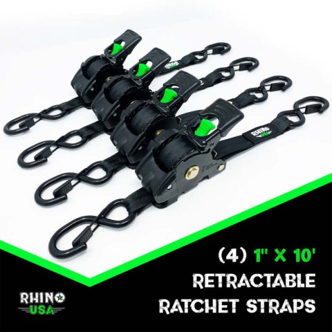 Rhino USA Retractable Ratchet Straps (4Pk 1Inx10Ft) (Gray) thumbnail 2