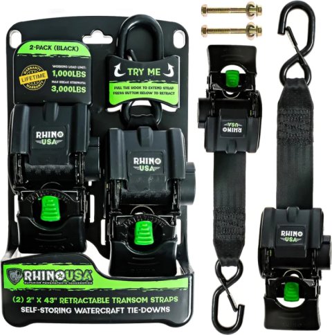Rhino USA Retractable Transom Straps (2 Pack-Black) thumbnail 1