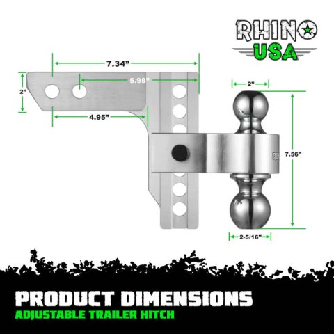 Rhino USA 6In Heavy Duty Drop Hitch - 2In (Silver) thumbnail 3
