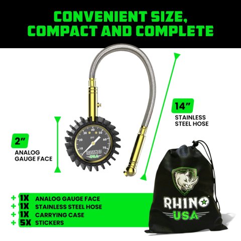 Rhino USA 75 Psi Analog Heavy Duty Tire Pressure Gauge thumbnail 2