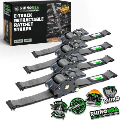 Rhino USA Retractable Ratchet Straps (2Pk 1Inx10Ft) Gray thumbnail 1