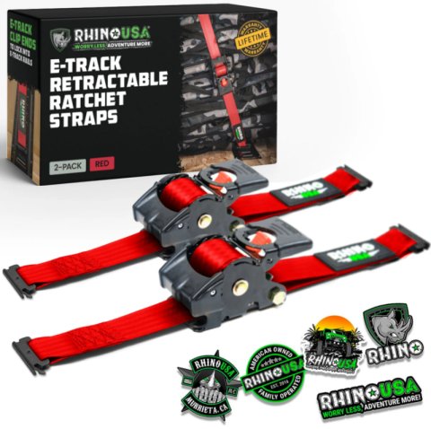 Rhino USA Retractable Ratchet Straps (2Pk 1Inx10Ft) Red thumbnail 1