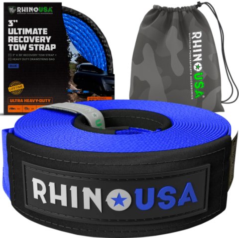 Rhino USA Recovery Tow Strap 3In x 30Ft (Blue) thumbnail 1