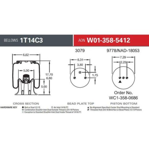 Firestone Ride-Rite Replacement Air Spring 1T14C3 RB 2BN 1/4NPT PST (W013585412) thumbnail 1