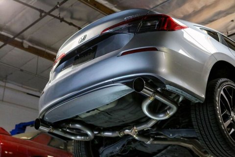 Remark 2022+ Honda Civic Sport Sedan (FE2) Cat-Back Exhaust - Dual Burnt Stainless Steel Tips thumbnail 2