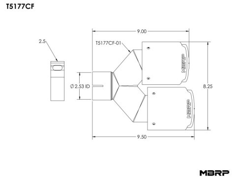 MBRP Universal Carbon Fiber Dual Tip 4in OD/2.5in Inlet thumbnail 2