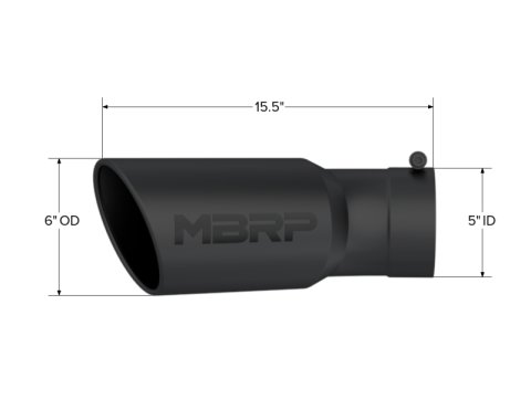 MBRP Universal Tip 6in OD 5in Inlet 15.5in Length 30 Deg Bend Angled Rolled End Black thumbnail 4